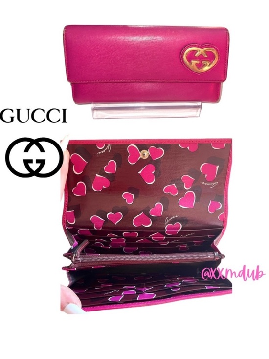 🩷 Gucci Heart Interlocking GG Long Continental Snap Wallet Pink Valentines Day